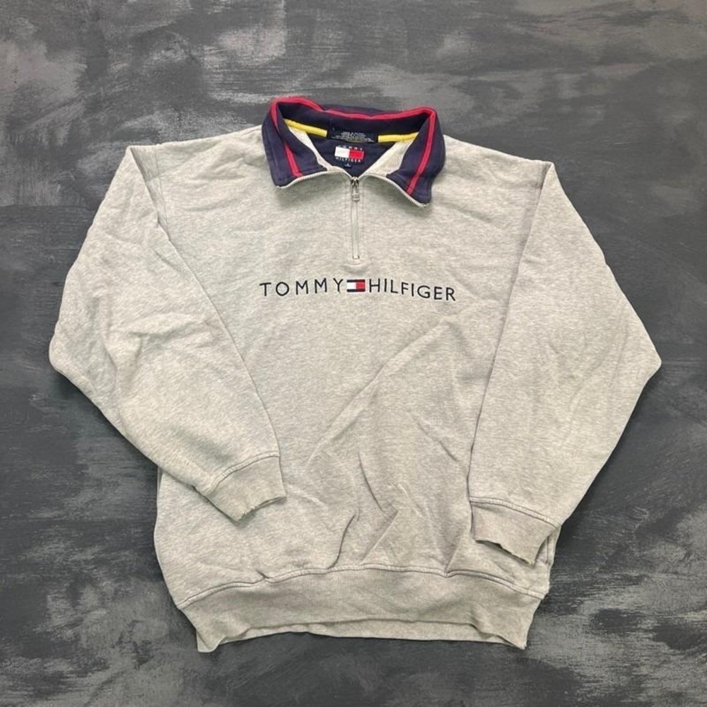 Vintage Tommy Hilfiger 1/4 Zip Sweatshirt Mens‎ Small Gray 1990s